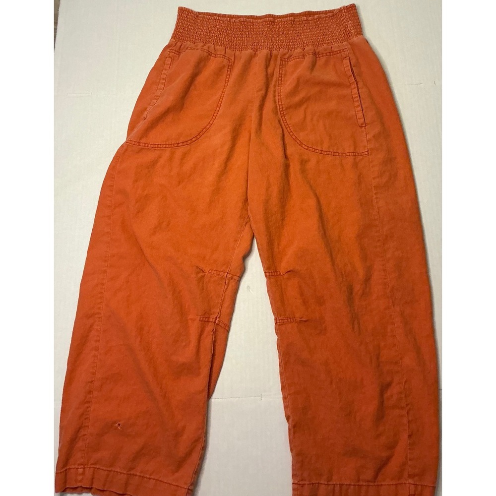 Anthropologie Pilcro Izzie Relaxed Barrel Pants Rust Orange Smocked Large Tall